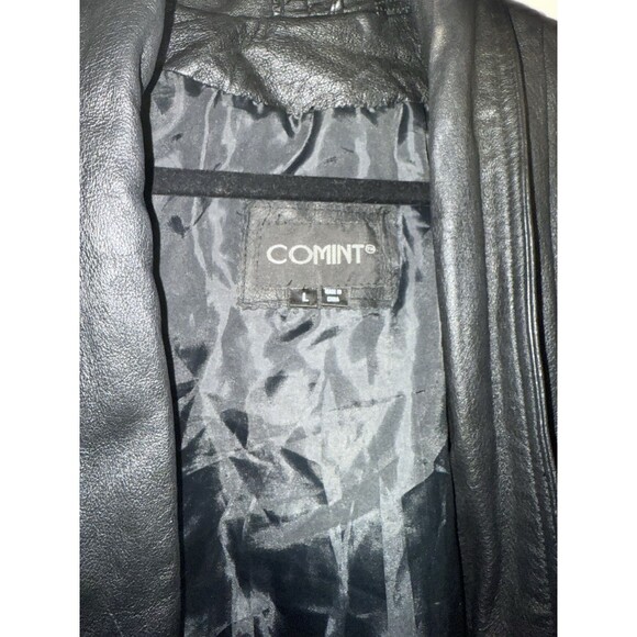 Vintage Comint Trench Coat Woman Large Black Leather Western 80s - Picture 4 of 6